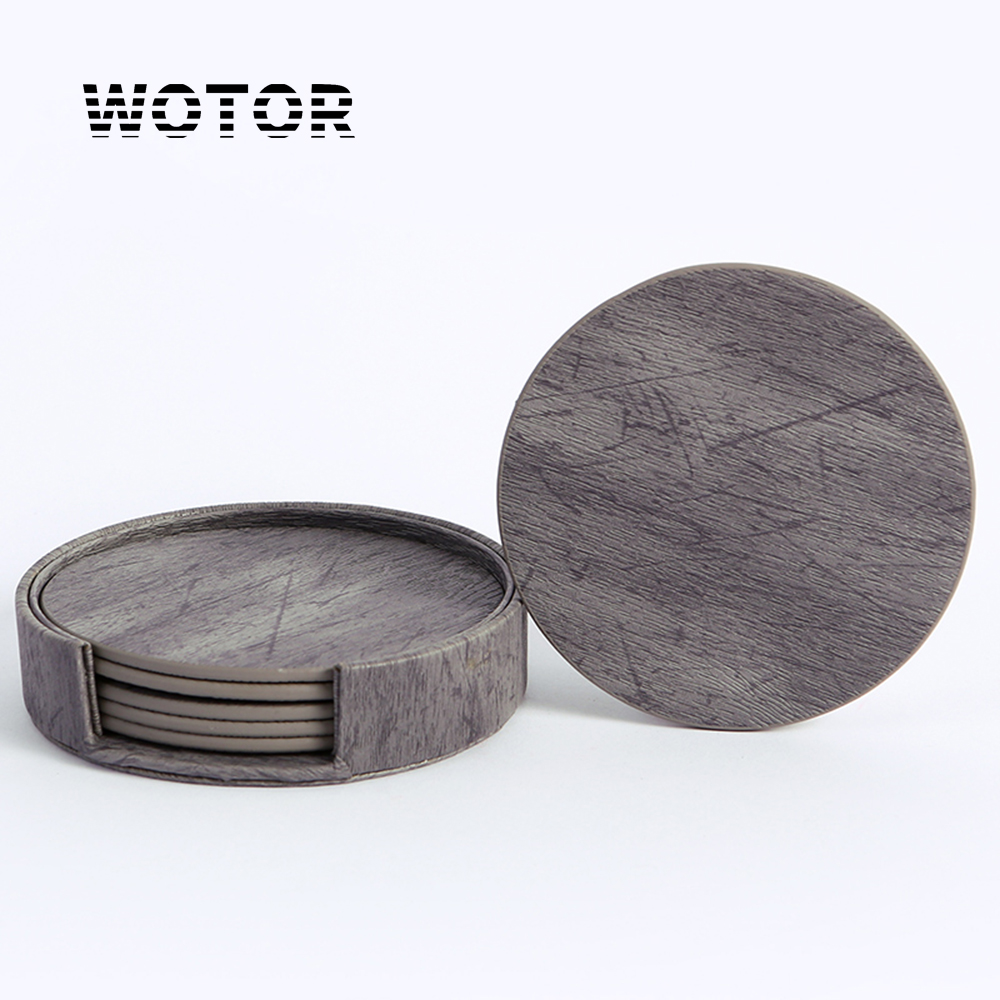 Marble Coaster Set - WOTOR 6 шт./лот круг деревянная кожа