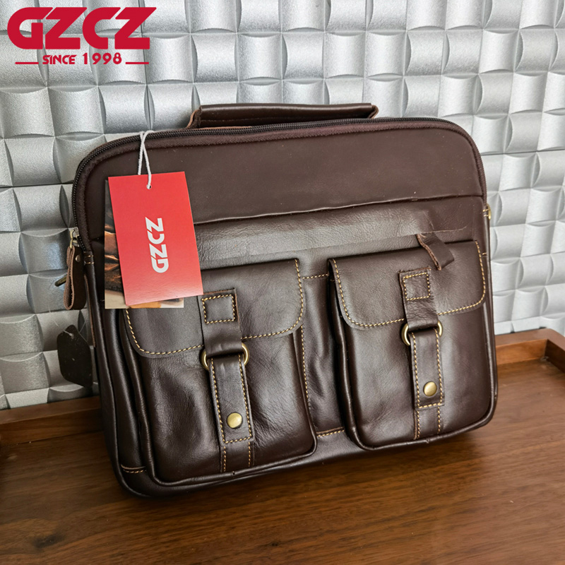 Leather Briefcase - Мужская сумка GZCZ: деловая, для ноутбука,