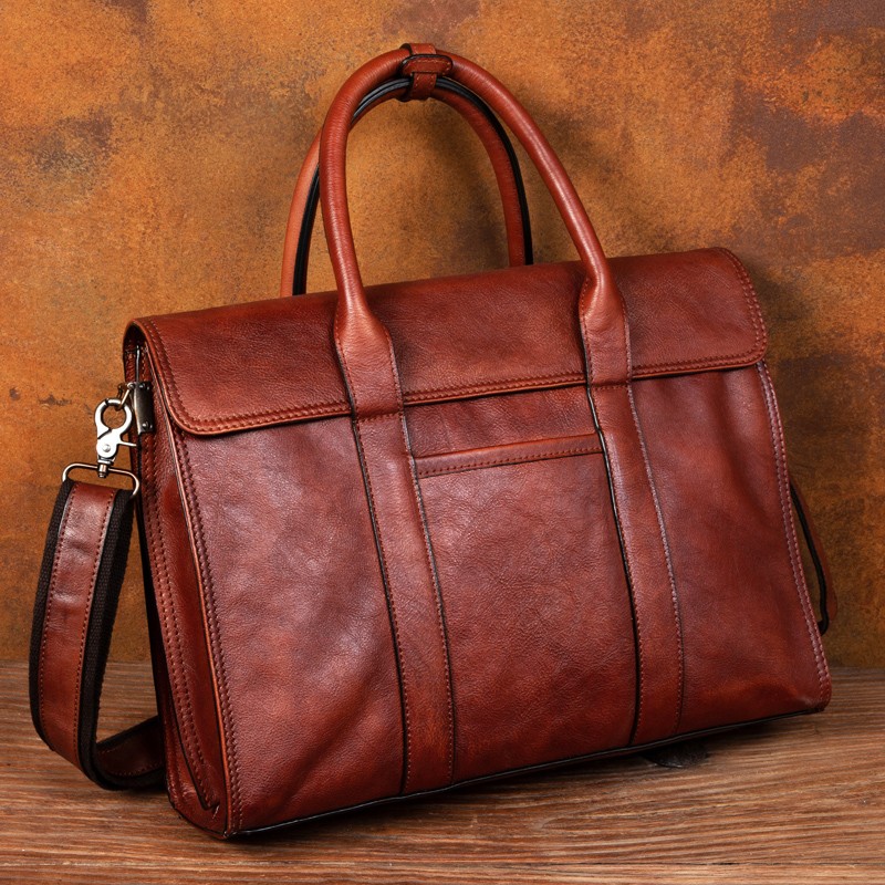 Leather Briefcase - Кожаная сумка растительного дубления, мужская сумка-мессенджер,