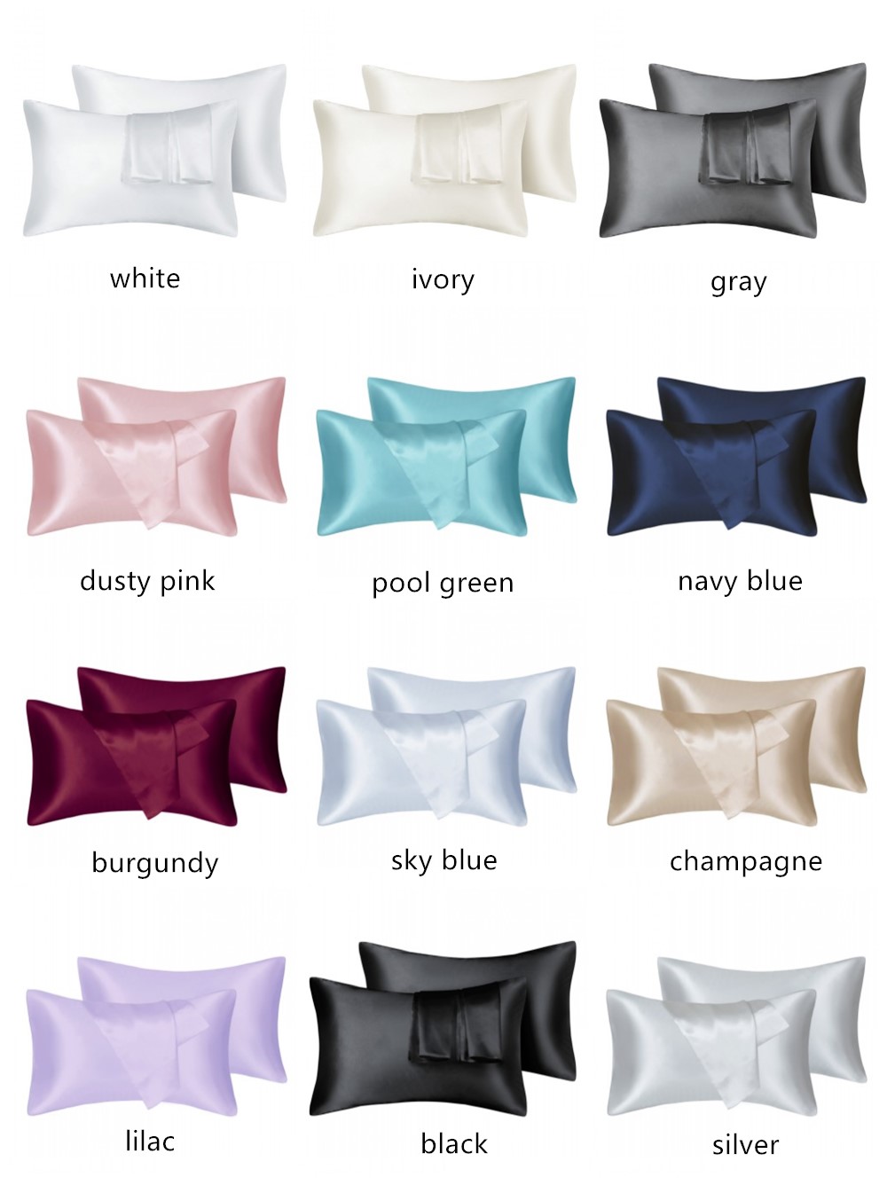 Silk Pillowcase - 2 шт./лот, однотонные шелковистые атласные наволочки