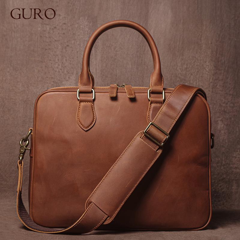 Мужской портфель GURO Crazy Ho – обзор и цена Leather Briefcase